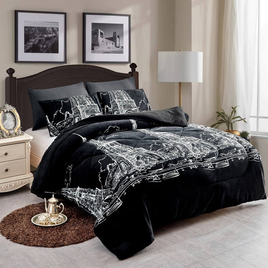 3-Piece Floral Printed Sherpa-Backing Reversible Comforter Set - Horse - King ETY8_E3PRG68