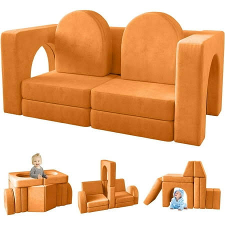 10pcs Kids Sofa Couch, Wanan Toddler Couch for Playroom, Dutch Velvet Play Sofa Fold Out Couch, Modular Sofa for Kids, Green, Size: 55.1 x 28.3 x 23.6 ZQN6_G5WHI20