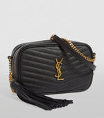 YSL SAINT LAURENT Lou mini quilted textured-leather shoulder bag (Black)
