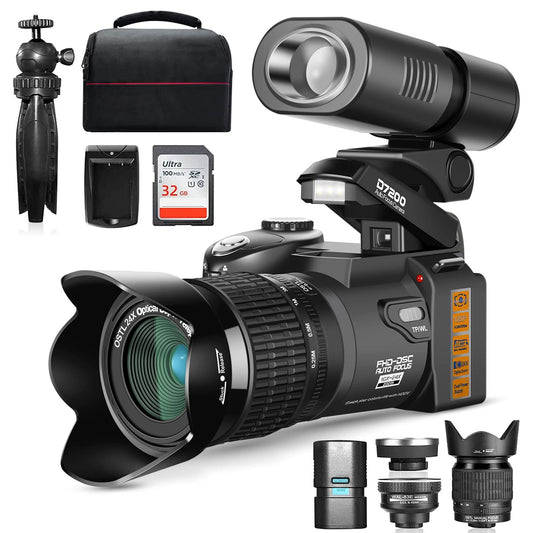 33MP DSLR Photography Camera Kit with Autofocus and 1080P HD - Ideal Vlogging Camera, Includes 24X Telephoto and 0.5X Wide Angle Lenses, Perfect for ZNX2_K6QAI96