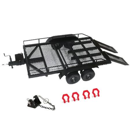 1:10 Dual Axle Flatbed Trailer with Lights Heavy Metal Carries for 4 HSP HPI Kids Trailers Accessories, Size: 46x26cm, Black YOF7_V7SGH60