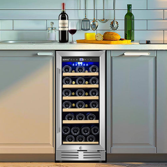 15 in. Single Zone 30-Bottle cellar Cooling Unit Built-in and Freestanding Wine Cooler 2 Handles Stainless Steel ZTK1_Y0TWE05