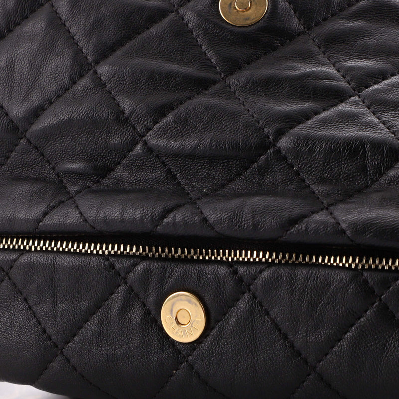 Chanel Small Hobo Bag 21S Black Crumpled Quilted Lambskin with brushed gold  hardware