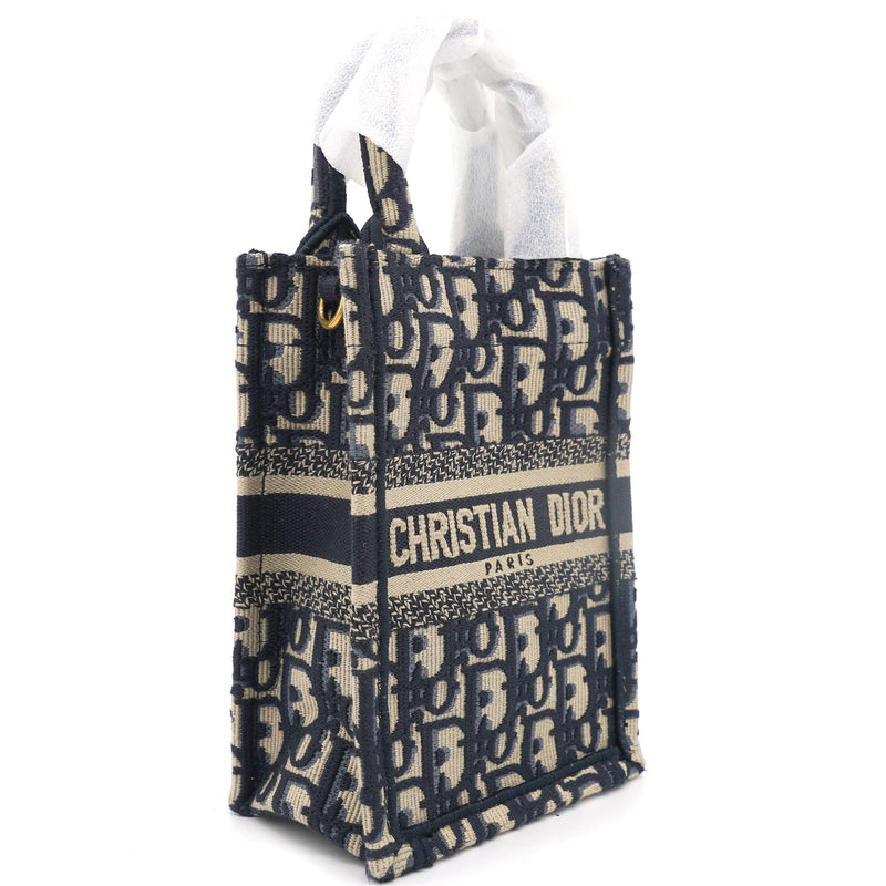 CHRISTIAN DIOR Mini Dior Book Tote Phone Bag In Blue Dior Oblique Embroidery