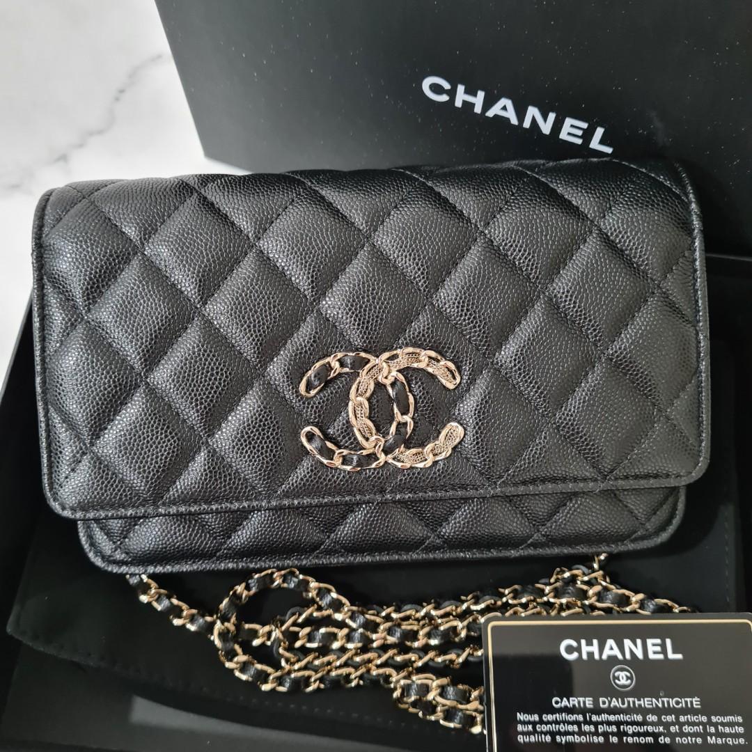 New Chanel Black Caviar Classic Chevron Quilted WOC Wallet on Chain Fl –  Boutique Patina