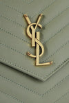 YSL SAINT LAURENT Monogramme quilted textured-leather shoulder bag (Light Green)
