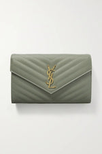 YSL SAINT LAURENT Monogramme quilted textured-leather shoulder bag (Light Green)