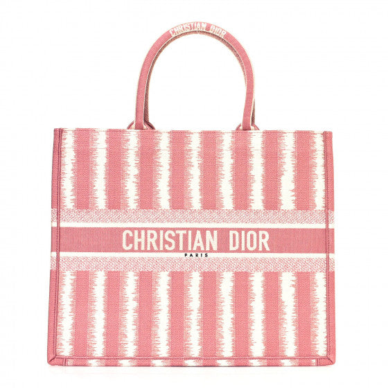 CHRISTIAN DIOR Canvas Embroidered Large Striped Book Tote Pink