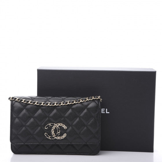 CHANEL Caviar Quilted French New Wave Chain CC Wallet On Chain WOC Black