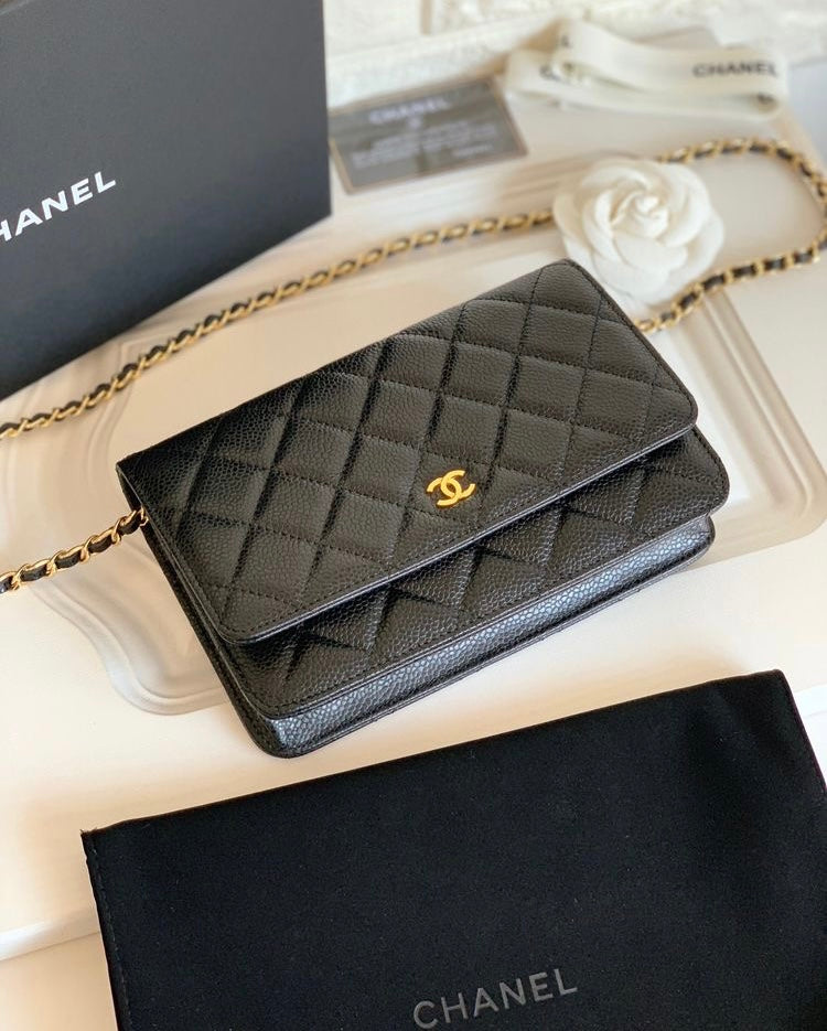 CHANEL CLASSIC WALLET ON CHAIN BLACK CAVIAR, GOLD HARDWARE – mivgarvge