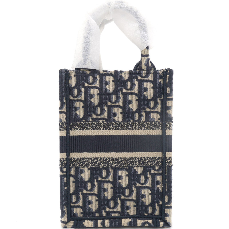 CHRISTIAN DIOR Mini Dior Book Tote Phone Bag In Blue Dior Oblique Embroidery