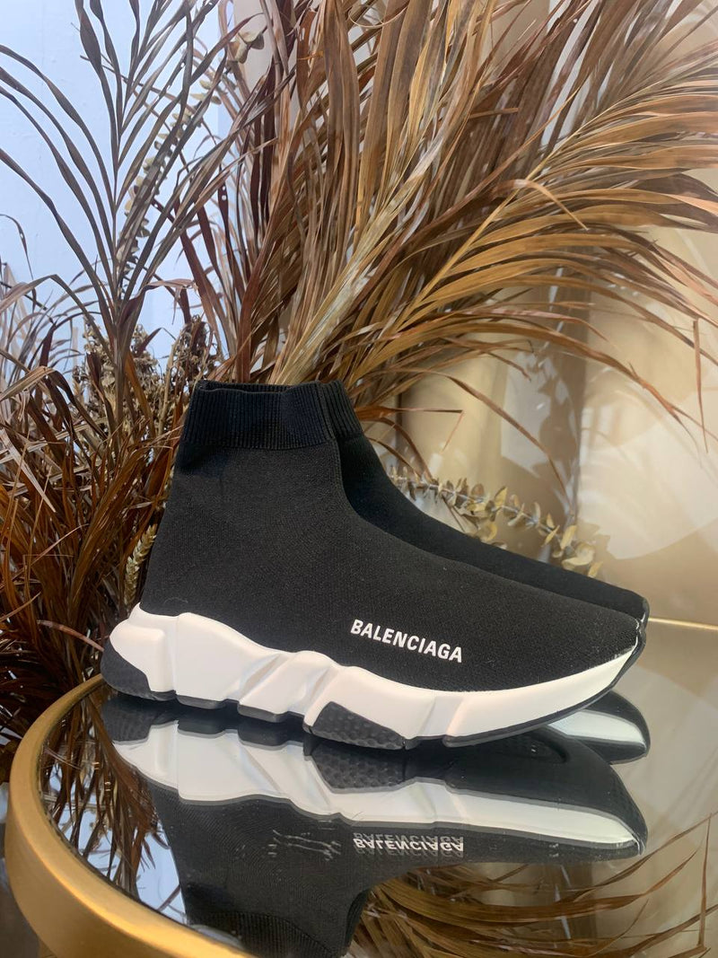 BALENCIAGA SPEED RECYCLED KNIT SNEAKER IN BLACK/WHITE